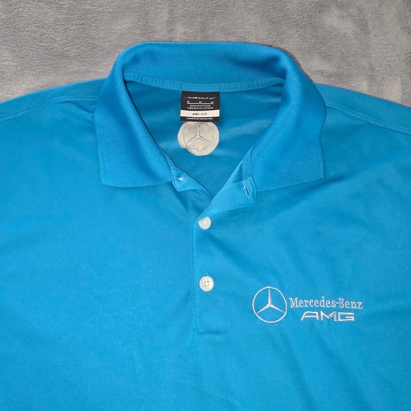 Nike Golf Mercedes-Benz AMG Dri-FIT Polo Shirt Mens Medium Blue Short Sleeve